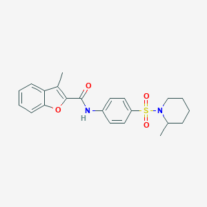 molecular formula C22H24N2O4S B384300 3-methyl-N-{4-[(2-methylpiperidin-1-yl)sulfonyl]phenyl}-1-benzofuran-2-carboxamide 