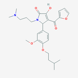 molecular formula C26H34N2O6 B384310 1-[3-(dimethylamino)propyl]-4-(2-furoyl)-3-hydroxy-5-[4-(isopentyloxy)-3-methoxyphenyl]-1,5-dihydro-2H-pyrrol-2-one 