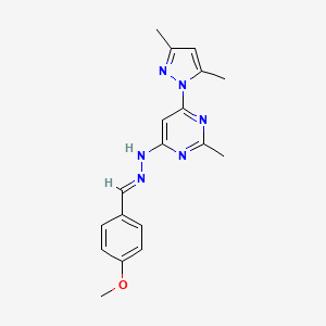 molecular formula C18H20N6O B3843115 4-methoxybenzaldehyde [6-(3,5-dimethyl-1H-pyrazol-1-yl)-2-methyl-4-pyrimidinyl]hydrazone 