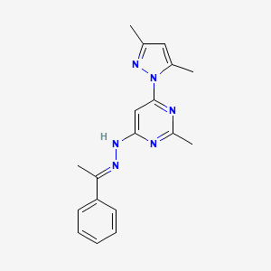 molecular formula C18H20N6 B3843144 1-phenylethanone [6-(3,5-dimethyl-1H-pyrazol-1-yl)-2-methyl-4-pyrimidinyl]hydrazone 