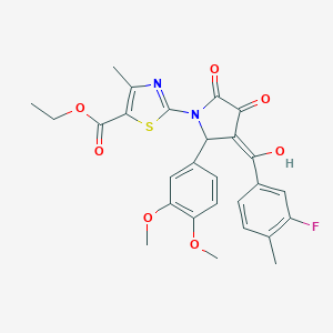 molecular formula C27H25FN2O7S B384318 ethyl 2-{2-(3,4-dimethoxyphenyl)-3-[(3-fluoro-4-methylphenyl)carbonyl]-4-hydroxy-5-oxo-2,5-dihydro-1H-pyrrol-1-yl}-4-methyl-1,3-thiazole-5-carboxylate 