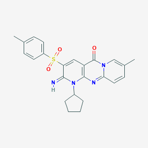 molecular formula C24H24N4O3S B384319 1-cyclopentyl-2-imino-8-methyl-3-[(4-methylphenyl)sulfonyl]-1,2-dihydro-5H-dipyrido[1,2-a:2,3-d]pyrimidin-5-one CAS No. 606955-12-8