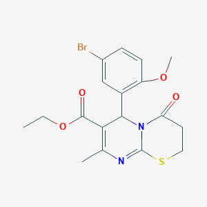 molecular formula C18H19BrN2O4S B384325 ethyl 6-(5-bromo-2-methoxyphenyl)-8-methyl-4-oxo-3,4-dihydro-2H,6H-pyrimido[2,1-b][1,3]thiazine-7-carboxylate 