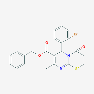 molecular formula C22H19BrN2O3S B384338 benzyl 6-(2-bromophenyl)-8-methyl-4-oxo-3,4-dihydro-2H,6H-pyrimido[2,1-b][1,3]thiazine-7-carboxylate CAS No. 609794-75-4