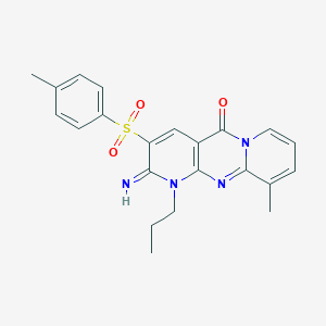 molecular formula C22H22N4O3S B384351 2-imino-10-methyl-3-[(4-methylphenyl)sulfonyl]-1-propyl-1,2-dihydro-5H-dipyrido[1,2-a:2,3-d]pyrimidin-5-one CAS No. 606958-77-4