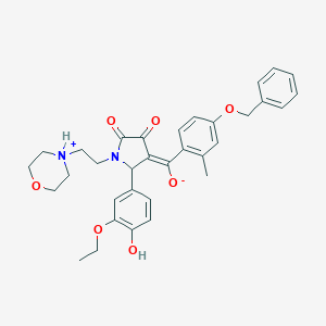 molecular formula C33H36N2O7 B384361 (E)-[4-(benzyloxy)-2-methylphenyl]{2-(3-ethoxy-4-hydroxyphenyl)-1-[2-(morpholin-4-ium-4-yl)ethyl]-4,5-dioxopyrrolidin-3-ylidene}methanolate 