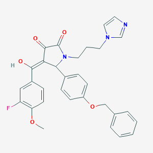 molecular formula C31H28FN3O5 B384369 5-[4-(benzyloxy)phenyl]-4-(3-fluoro-4-methoxybenzoyl)-3-hydroxy-1-[3-(1H-imidazol-1-yl)propyl]-1,5-dihydro-2H-pyrrol-2-one 