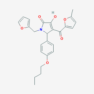 molecular formula C25H25NO6 B384420 5-(4-butoxyphenyl)-1-(2-furylmethyl)-3-hydroxy-4-(5-methyl-2-furoyl)-1,5-dihydro-2H-pyrrol-2-one 