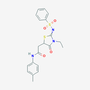 molecular formula C20H21N3O4S2 B384453 2-[2-(benzenesulfonylimino)-3-ethyl-4-oxo-1,3-thiazolidin-5-yl]-N-(4-methylphenyl)acetamide CAS No. 618421-32-2