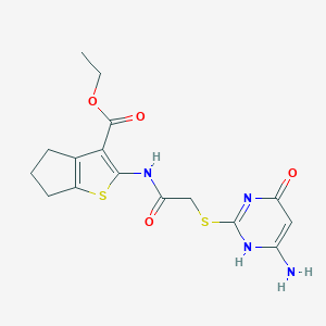 molecular formula C16H18N4O4S2 B384456 ethyl 2-[[2-[(6-amino-4-oxo-1H-pyrimidin-2-yl)sulfanyl]acetyl]amino]-5,6-dihydro-4H-cyclopenta[b]thiophene-3-carboxylate CAS No. 500202-75-5