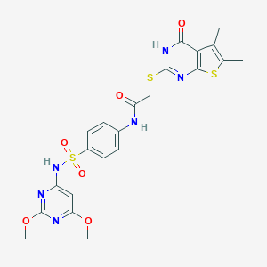molecular formula C22H22N6O6S3 B384457 N-(4-{[(2,6-dimethoxy-4-pyrimidinyl)amino]sulfonyl}phenyl)-2-[(5,6-dimethyl-4-oxo-3,4-dihydrothieno[2,3-d]pyrimidin-2-yl)sulfanyl]acetamide 