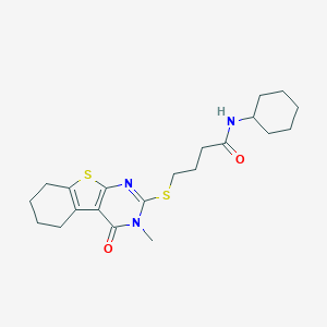 molecular formula C21H29N3O2S2 B384464 N-cyclohexyl-4-[(3-methyl-4-oxo-5,6,7,8-tetrahydro-[1]benzothiolo[2,3-d]pyrimidin-2-yl)sulfanyl]butanamide CAS No. 612802-49-0