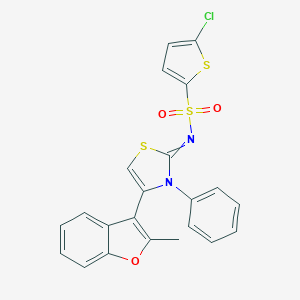 molecular formula C22H15ClN2O3S3 B384470 5-chloro-N-(4-(2-methyl-1-benzofuran-3-yl)-3-phenyl-1,3-thiazol-2(3H)-ylidene)-2-thiophenesulfonamide 