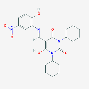 molecular formula C23H28N4O6 B3844777 1,3-dicyclohexyl-5-{[(2-hydroxy-5-nitrophenyl)amino]methylene}-2,4,6(1H,3H,5H)-pyrimidinetrione CAS No. 5347-75-1