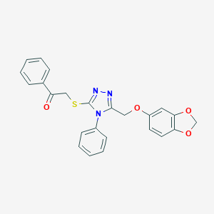 molecular formula C24H19N3O4S B384479 2-({5-[(1,3-benzodioxol-5-yloxy)methyl]-4-phenyl-4H-1,2,4-triazol-3-yl}sulfanyl)-1-phenylethanone 
