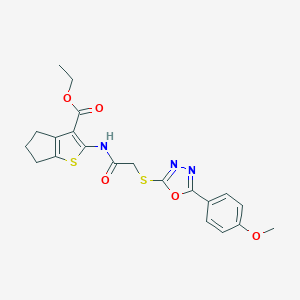 ethyl 2-[[2-[[5-(4-methoxyphenyl)-1,3,4-oxadiazol-2-yl]sulfanyl]acetyl]amino]-5,6-dihydro-4H-cyclopenta[b]thiophene-3-carboxylate