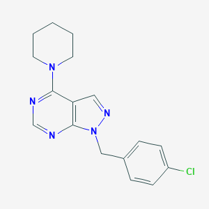 molecular formula C17H18ClN5 B384494 1-(4-chlorobenzyl)-4-(1-piperidinyl)-1H-pyrazolo[3,4-d]pyrimidine CAS No. 612523-70-3