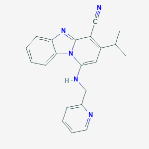 molecular formula C21H19N5 B384498 3-Propan-2-yl-1-(pyridin-2-ylmethylamino)pyrido[1,2-a]benzimidazole-4-carbonitrile CAS No. 612523-40-7