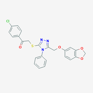 molecular formula C24H18ClN3O4S B384505 2-({5-[(1,3-benzodioxol-5-yloxy)methyl]-4-phenyl-4H-1,2,4-triazol-3-yl}sulfanyl)-1-(4-chlorophenyl)ethanone 