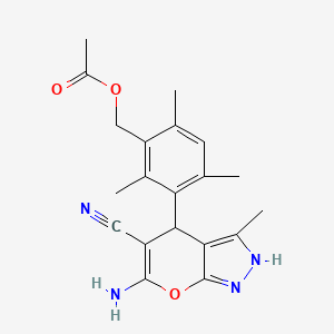 3-(6-amino-5-cyano-3-methyl-1,4-dihydropyrano[2,3-c]pyrazol-4-yl)-2,4,6-trimethylbenzyl acetate