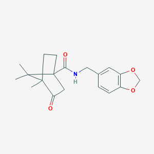 molecular formula C19H23NO4 B384537 N-(1,3-benzodioxol-5-ylmethyl)-4,7,7-trimethyl-3-oxobicyclo[2.2.1]heptane-1-carboxamide CAS No. 577768-85-5