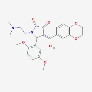 molecular formula C25H28N2O7 B384575 (4E)-4-[2,3-dihydro-1,4-benzodioxin-6-yl(hydroxy)methylidene]-5-(2,5-dimethoxyphenyl)-1-[2-(dimethylamino)ethyl]pyrrolidine-2,3-dione CAS No. 618404-24-3