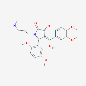 molecular formula C26H30N2O7 B384576 (4E)-4-[2,3-dihydro-1,4-benzodioxin-6-yl(hydroxy)methylidene]-5-(2,5-dimethoxyphenyl)-1-[3-(dimethylamino)propyl]pyrrolidine-2,3-dione CAS No. 618406-83-0