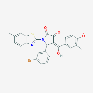molecular formula C27H21BrN2O4S B384578 (4E)-5-(3-bromophenyl)-4-[hydroxy-(4-methoxy-3-methylphenyl)methylidene]-1-(6-methyl-1,3-benzothiazol-2-yl)pyrrolidine-2,3-dione CAS No. 618416-94-7