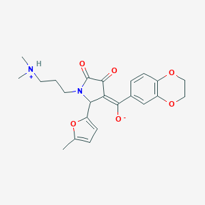 molecular formula C23H26N2O6 B384579 (E)-2,3-dihydro-1,4-benzodioxin-6-yl-[1-[3-(dimethylazaniumyl)propyl]-2-(5-methylfuran-2-yl)-4,5-dioxopyrrolidin-3-ylidene]methanolate CAS No. 618407-57-1
