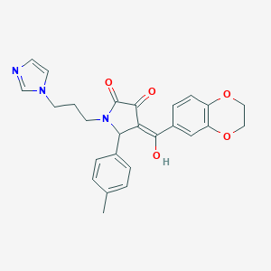 (4E)-4-[2,3-dihydro-1,4-benzodioxin-6-yl(hydroxy)methylidene]-1-(3-imidazol-1-ylpropyl)-5-(4-methylphenyl)pyrrolidine-2,3-dione