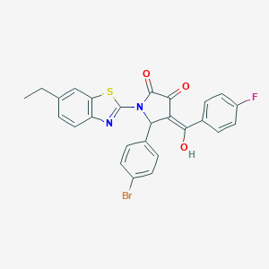 (4E)-5-(4-bromophenyl)-1-(6-ethyl-1,3-benzothiazol-2-yl)-4-[(4-fluorophenyl)-hydroxymethylidene]pyrrolidine-2,3-dione