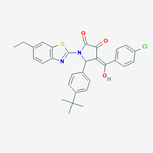 molecular formula C30H27ClN2O3S B384587 (4E)-5-(4-tert-butylphenyl)-4-[(4-chlorophenyl)-hydroxymethylidene]-1-(6-ethyl-1,3-benzothiazol-2-yl)pyrrolidine-2,3-dione CAS No. 618424-06-9