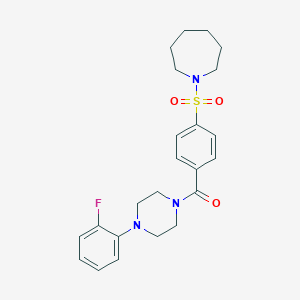 molecular formula C23H28FN3O3S B384595 1-[(4-{[4-(2-Fluorophenyl)-1-piperazinyl]carbonyl}phenyl)sulfonyl]azepane 