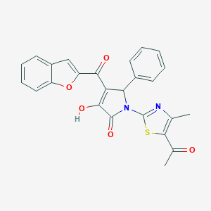 molecular formula C25H18N2O5S B384598 1-(5-acetyl-4-methyl-1,3-thiazol-2-yl)-3-(1-benzofuran-2-carbonyl)-4-hydroxy-2-phenyl-2H-pyrrol-5-one CAS No. 618864-04-3