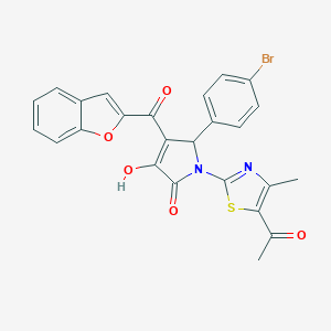 molecular formula C25H17BrN2O5S B384603 1-(5-acetyl-4-methyl-1,3-thiazol-2-yl)-4-(1-benzofuran-2-ylcarbonyl)-5-(4-bromophenyl)-3-hydroxy-1,5-dihydro-2H-pyrrol-2-one 