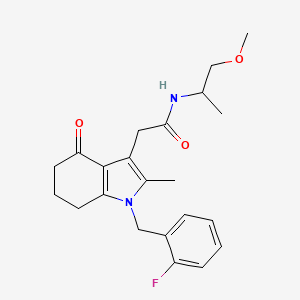 molecular formula C22H27FN2O3 B3846035 2-[1-(2-fluorobenzyl)-2-methyl-4-oxo-4,5,6,7-tetrahydro-1H-indol-3-yl]-N-(2-methoxy-1-methylethyl)acetamide 