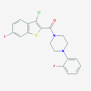 molecular formula C19H15ClF2N2OS B384604 1-[(3-Chloro-6-fluoro-1-benzothien-2-yl)carbonyl]-4-(2-fluorophenyl)piperazine 