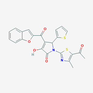 molecular formula C23H16N2O5S2 B384605 1-(5-acetyl-4-methyl-1,3-thiazol-2-yl)-4-(1-benzofuran-2-ylcarbonyl)-3-hydroxy-5-(2-thienyl)-1,5-dihydro-2H-pyrrol-2-one 