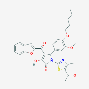 molecular formula C31H30N2O7S B384606 1-(5-acetyl-4-methyl-1,3-thiazol-2-yl)-4-(1-benzofuran-2-ylcarbonyl)-3-hydroxy-5-[3-methoxy-4-(pentyloxy)phenyl]-1,5-dihydro-2H-pyrrol-2-one 