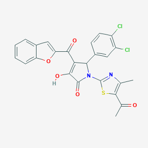 molecular formula C25H16Cl2N2O5S B384608 1-(5-acetyl-4-methyl-1,3-thiazol-2-yl)-4-(1-benzofuran-2-ylcarbonyl)-5-(3,4-dichlorophenyl)-3-hydroxy-1,5-dihydro-2H-pyrrol-2-one 