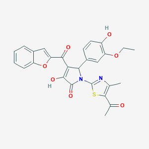 molecular formula C27H22N2O7S B384609 1-(5-acetyl-4-methyl-1,3-thiazol-2-yl)-4-(1-benzofuran-2-ylcarbonyl)-5-(3-ethoxy-4-hydroxyphenyl)-3-hydroxy-1,5-dihydro-2H-pyrrol-2-one 