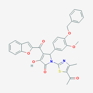 molecular formula C33H26N2O7S B384615 1-(5-acetyl-4-methyl-1,3-thiazol-2-yl)-4-(1-benzofuran-2-ylcarbonyl)-5-[4-(benzyloxy)-3-methoxyphenyl]-3-hydroxy-1,5-dihydro-2H-pyrrol-2-one 