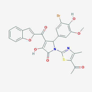 molecular formula C26H19BrN2O7S B384616 1-(5-acetyl-4-methyl-1,3-thiazol-2-yl)-4-(1-benzofuran-2-ylcarbonyl)-5-(3-bromo-4-hydroxy-5-methoxyphenyl)-3-hydroxy-1,5-dihydro-2H-pyrrol-2-one 