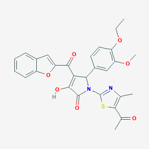 molecular formula C28H24N2O7S B384617 1-(5-acetyl-4-methyl-1,3-thiazol-2-yl)-4-(1-benzofuran-2-ylcarbonyl)-5-(4-ethoxy-3-methoxyphenyl)-3-hydroxy-1,5-dihydro-2H-pyrrol-2-one 