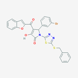 molecular formula C28H18BrN3O4S2 B384620 4-(1-benzofuran-2-ylcarbonyl)-1-[5-(benzylsulfanyl)-1,3,4-thiadiazol-2-yl]-5-(3-bromophenyl)-3-hydroxy-1,5-dihydro-2H-pyrrol-2-one 