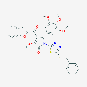 molecular formula C31H25N3O7S2 B384623 4-(1-benzofuran-2-ylcarbonyl)-1-[5-(benzylsulfanyl)-1,3,4-thiadiazol-2-yl]-3-hydroxy-5-(3,4,5-trimethoxyphenyl)-1,5-dihydro-2H-pyrrol-2-one 