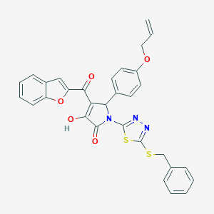 molecular formula C31H23N3O5S2 B384625 5-[4-(allyloxy)phenyl]-4-(1-benzofuran-2-ylcarbonyl)-1-[5-(benzylsulfanyl)-1,3,4-thiadiazol-2-yl]-3-hydroxy-1,5-dihydro-2H-pyrrol-2-one 