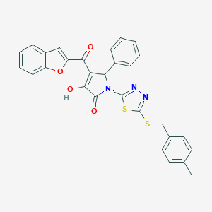 molecular formula C29H21N3O4S2 B384633 4-(1-benzofuran-2-ylcarbonyl)-3-hydroxy-1-{5-[(4-methylbenzyl)sulfanyl]-1,3,4-thiadiazol-2-yl}-5-phenyl-1,5-dihydro-2H-pyrrol-2-one 