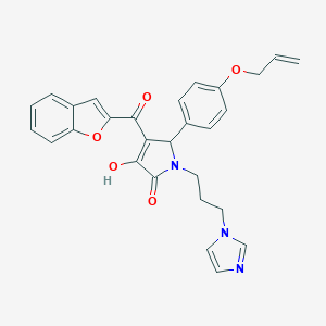 molecular formula C28H25N3O5 B384637 3-(1-benzofuran-2-carbonyl)-4-hydroxy-1-(3-imidazol-1-ylpropyl)-2-(4-prop-2-enoxyphenyl)-2H-pyrrol-5-one CAS No. 618369-58-7