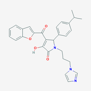 molecular formula C28H27N3O4 B384645 4-(1-benzofuran-2-ylcarbonyl)-3-hydroxy-1-[3-(1H-imidazol-1-yl)propyl]-5-(4-isopropylphenyl)-1,5-dihydro-2H-pyrrol-2-one 